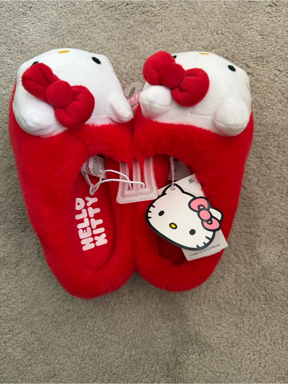 Sanrio Hello Kitty Red and White Plush Kids Slippers